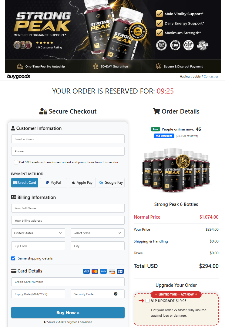 Strong Peak order page